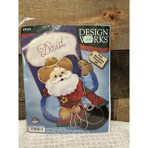 Felt Embroidery Kit ~ Design Works Cowboy Santa Claus Christmas Stocking #DW5233